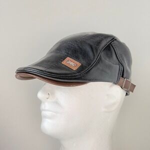 Jamont Fashion Cap Newsboy Cabbie Black Brown Faux Leather Quilted Ivy Hat
